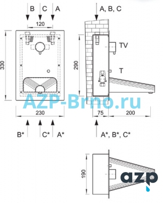 Антивандальный настенный бесконтактный смеситель BSAU 03 AZP Brno Чехия (фото, схема)