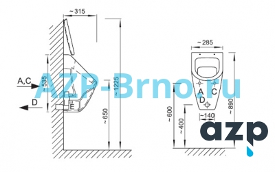 Писсуар SUBWAY (САБВЭЙ) Villeroy&Boch с крышкой с автоматическим смывом INTELLIGENT IQ AUP 33 AZP Brno Чехия (фото, схема)