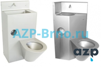 Безопасный нержавеющий комплект унитаз с раковиной и питьевым фонтанчиком BSK 02 AZP Brno Чехия (фото, схема)